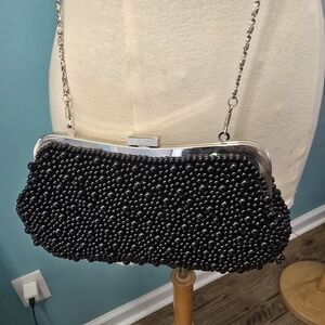 Elegant 2 in 1 Vintage Black Beaded Crossbody Clutch Bag